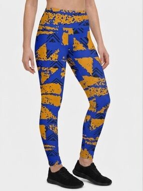 LuLaRoe Blue & Gold Geometric Leggings One Size OS Rare
